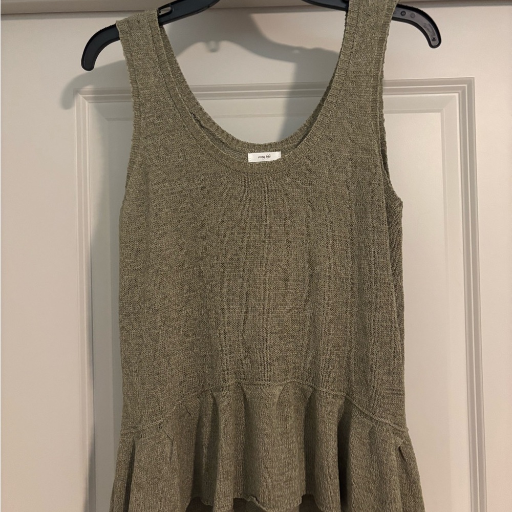 Blu Pepper Green Sleeveless Peplum Tank